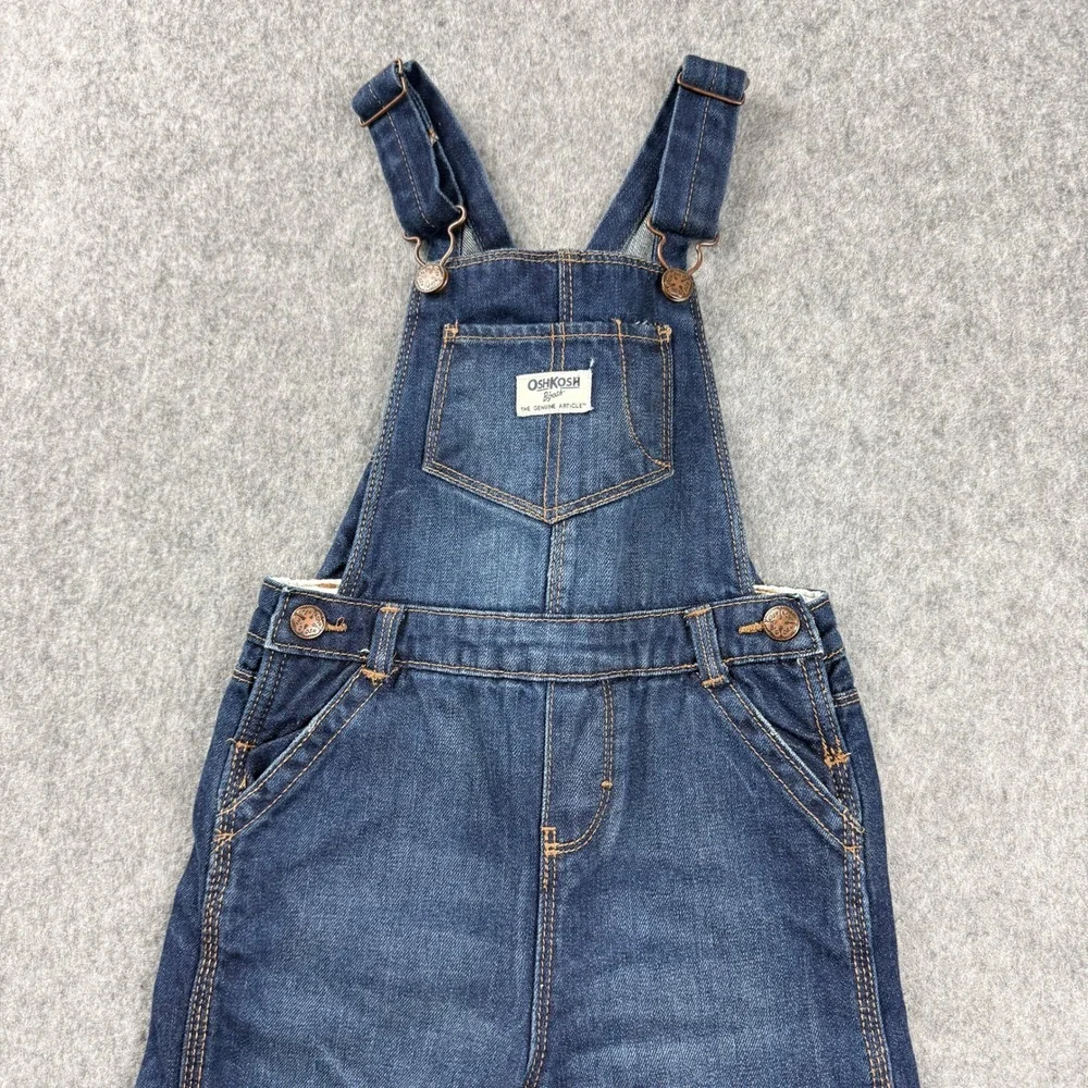 OshKosh Bgosh Girl 5T Blue Denim Fleece Lined Bib Overalls Vest Back Pink Lining